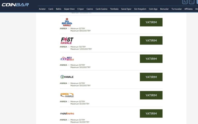 Coinbar Para Yatırma ve Çekme